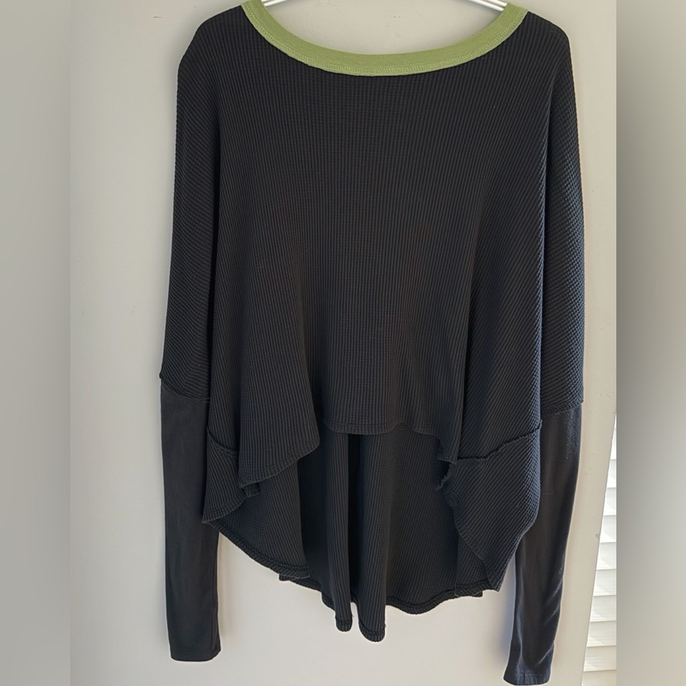 We The Free - Black Layered Long-Sleeve Top with Green Neck Trim